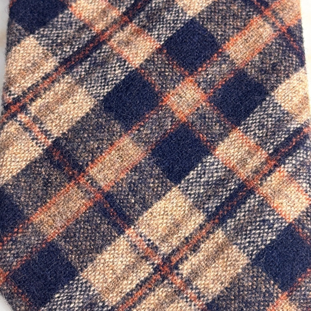 Pendleton Necktie Mens OS Blue Tan Excellent Plaid Virgin Wool Classic Tie - Picture 2 of 4